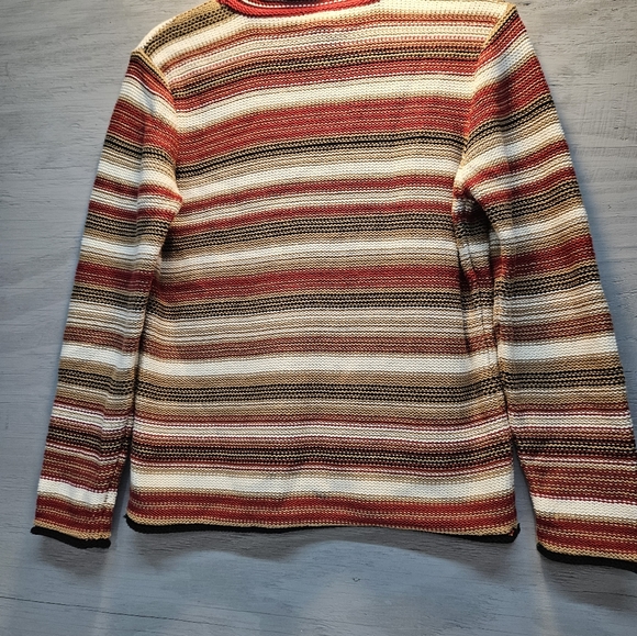 Talbots Striped Turtleneck Sweater Rolled Hem  womens Medium Red Black - Picture 3 of 11